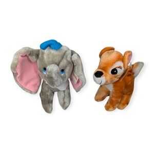 Vintage 1980s Disney Bambi & Dumbo Plush In Original Packaging with Tags 7"